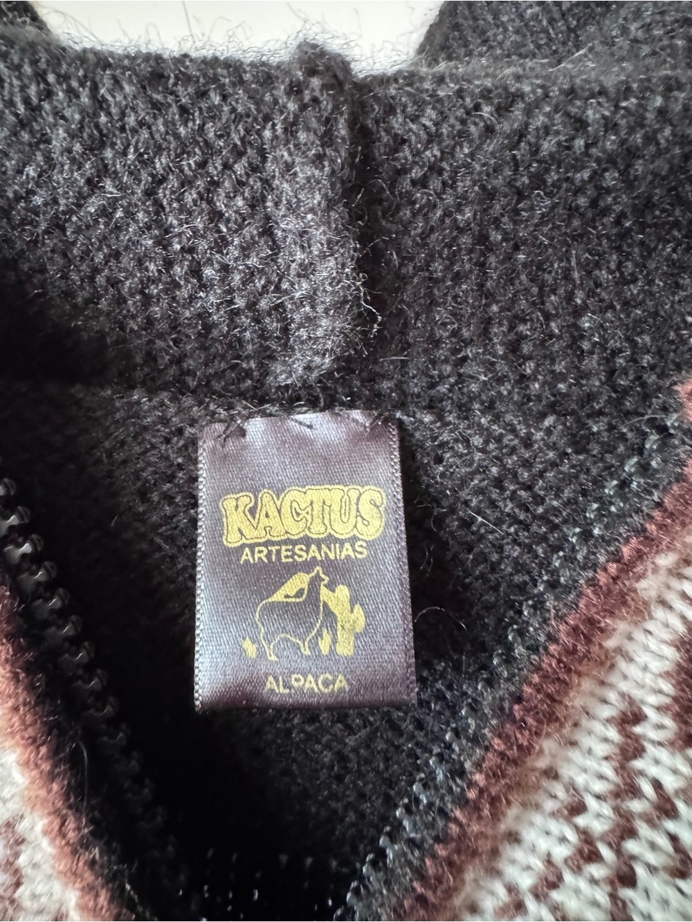 Men's AlpacaWool Zip-Up Hooded Sweater Jacket in Black & Brown - Picture 3 of 3